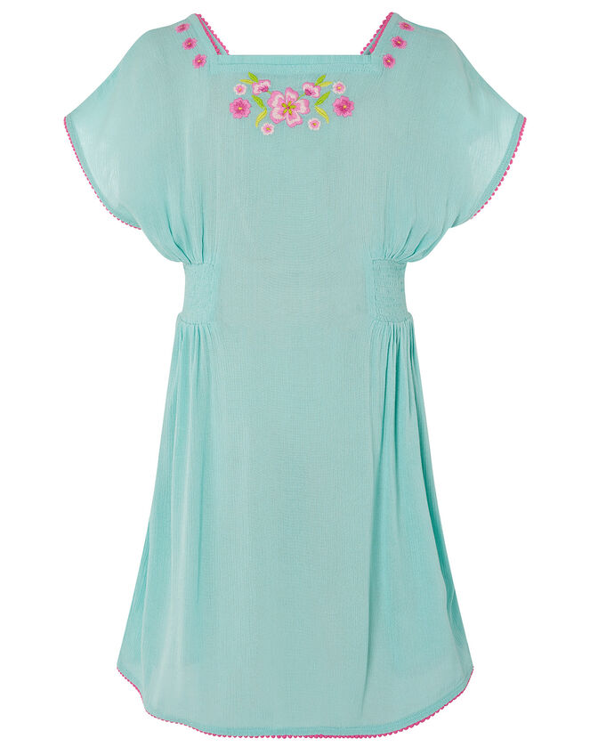 Floral Embroidered Kaftan Dress, Blue (TURQUOISE), large