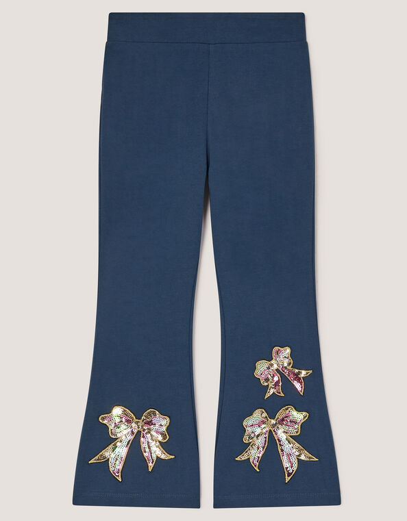 Sequin Bow Kick Flare Leggings, Blue (NAVY), large