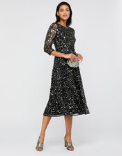  Amber Heart Sequin Midi Dress, Black (BLACK), large