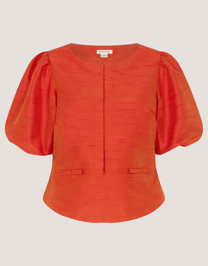 Mila Puff Sleeve Bow Jacket, Orange (ORANGE), large