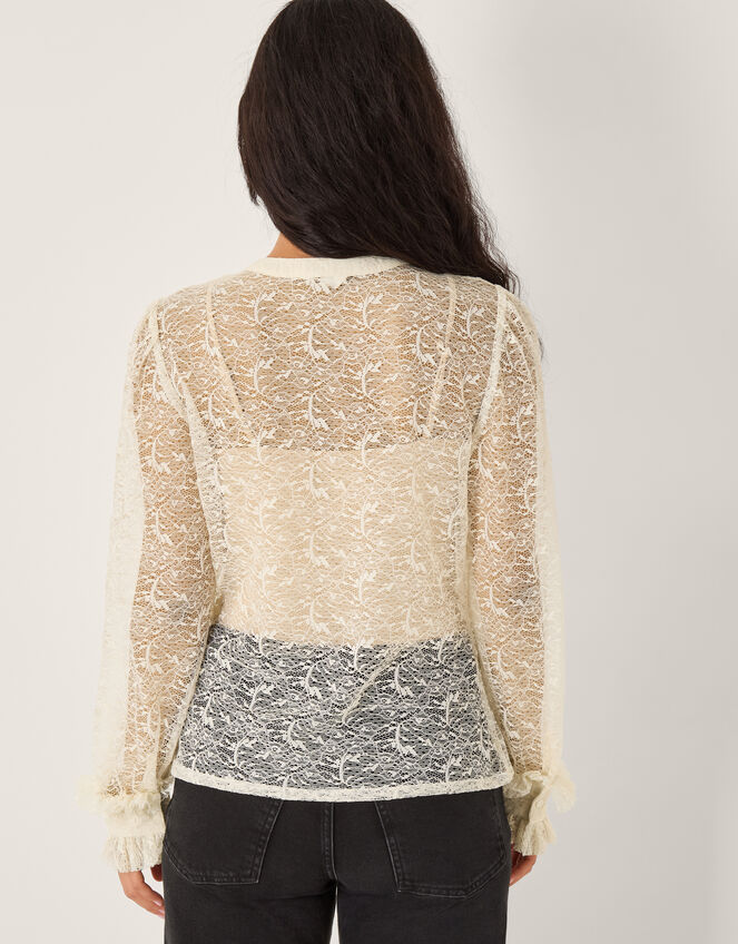 Violetta Lace Ruffle Shirt, Ivory (IVORY), large