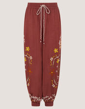 Greta Embroidered Harem Trousers, Brown (CHOCOLATE), large