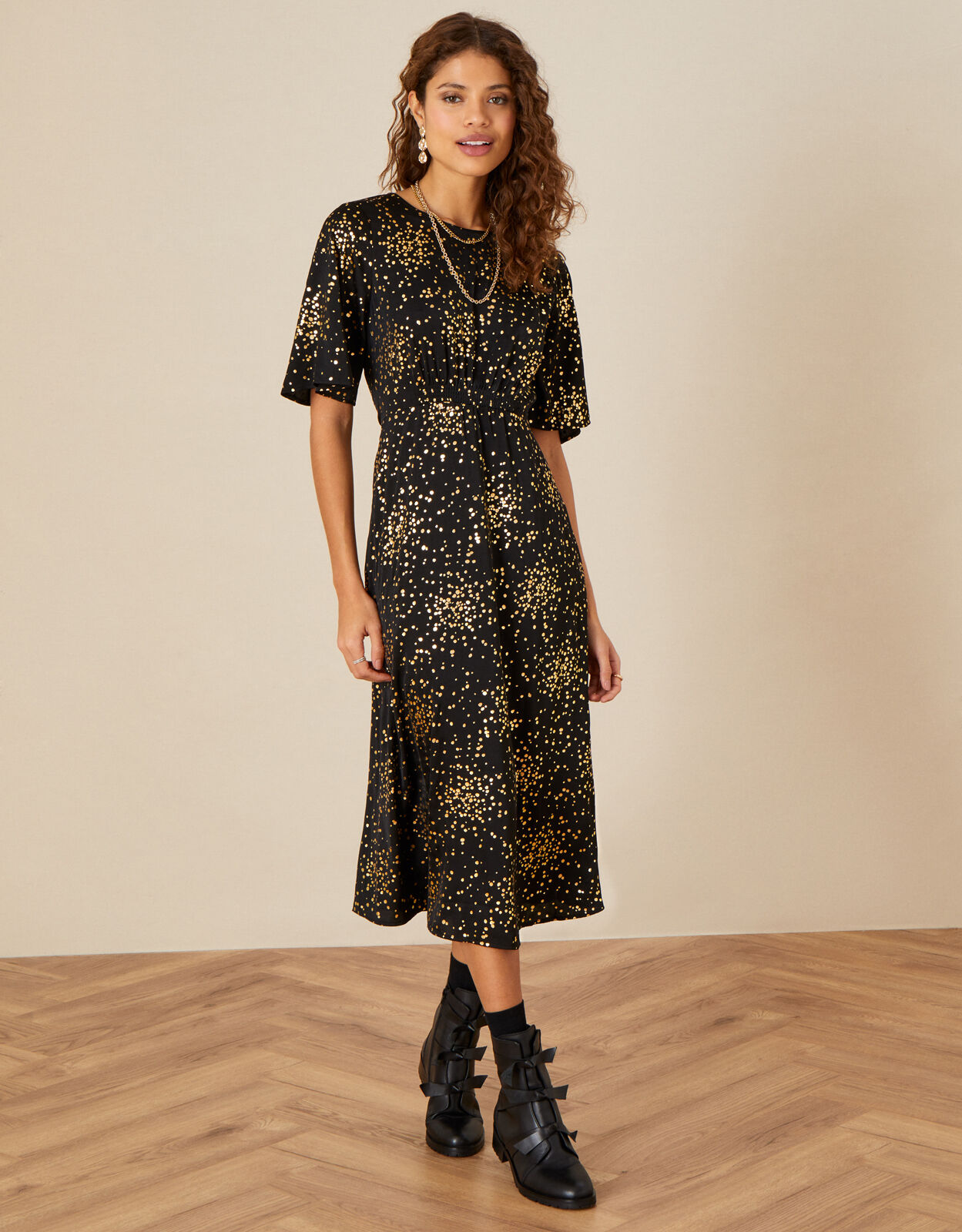 Monsoon black and gold dress hot sale