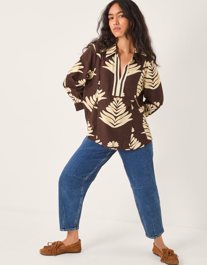 Pamela Leaf Print Top, Brown (CHOCOLATE), large