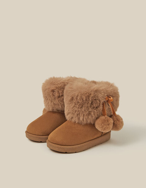 Toddler Fluffy Faux Suede Boots, Tan (TAN), large