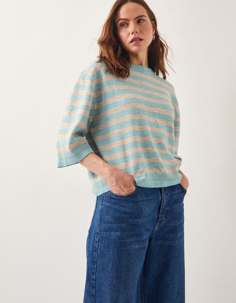Sammi Stripe Crop Sleeve Jumper, Green (GREEN), large