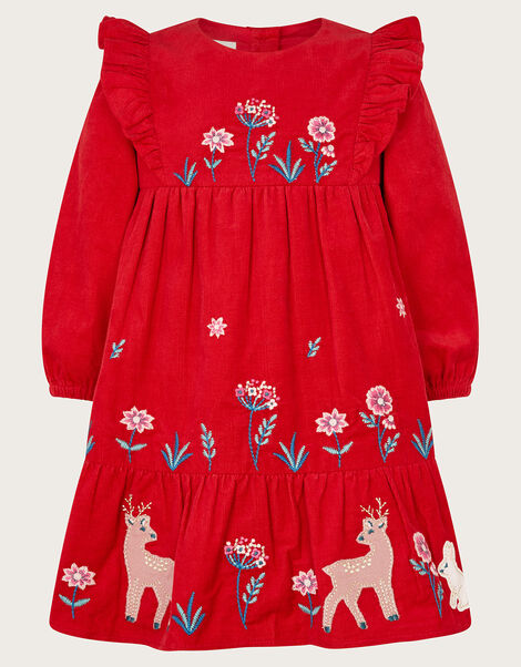 Baby Cord Floral Woodland, Red (RED), large