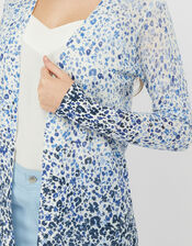 Poppy Floral Longline Cardigan in Linen Blend, Blue (BLUE), large