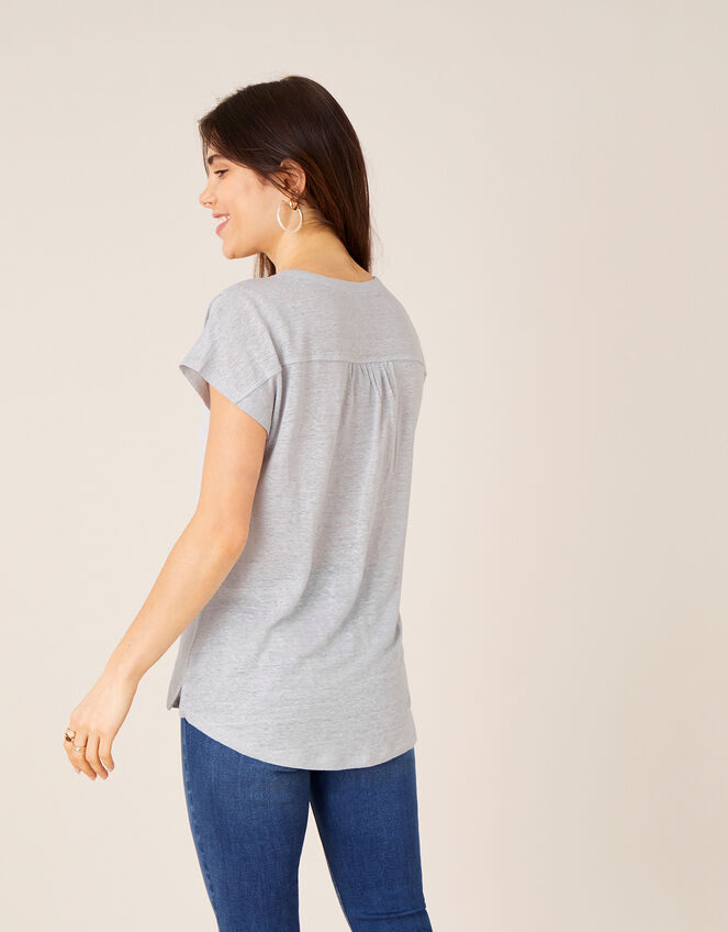 Split T-Shirt in Pure Linen, Grey (GREY), large