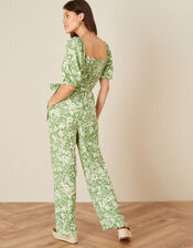 Julia Floral Shirred Jumpsuit, Green (GREEN), large