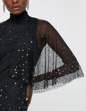 Kimberley Sequin Cape Dress, Black (BLACK), large