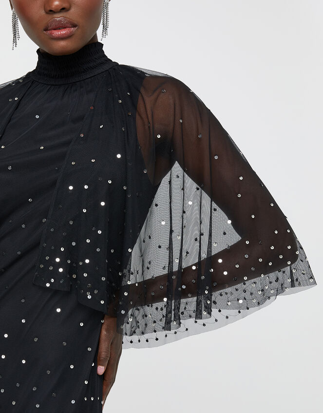 Kimberley Sequin Cape Dress, Black (BLACK), large