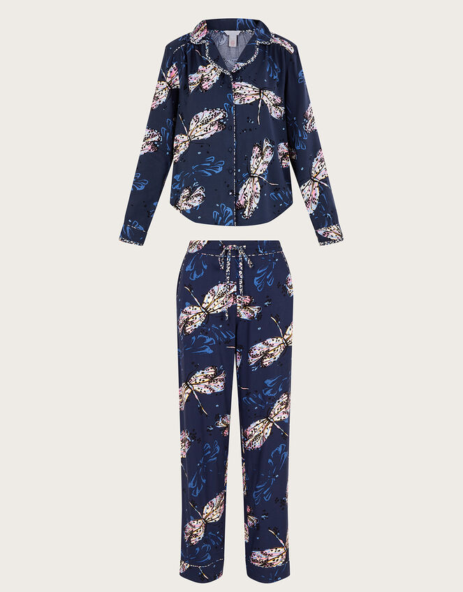 Dragonfly Print Pyjama Set in LENZING™ ECOVERO™	, Blue (NAVY), large
