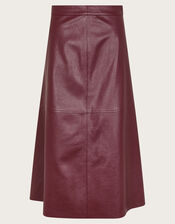 Pippa Faux Leather Midi Skirt, Red (BURGUNDY), large