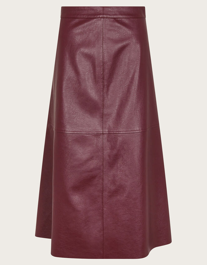 Pippa Faux Leather Midi Skirt, Red (BURGUNDY), large