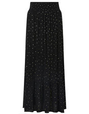 Foil Print Maxi Skirt in Sustainable Viscose, Black (BLACK), large