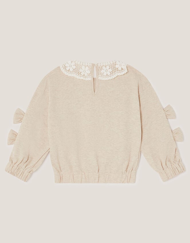 Bow Embellished Collar Sweatshirt, Ivory (IVORY), large