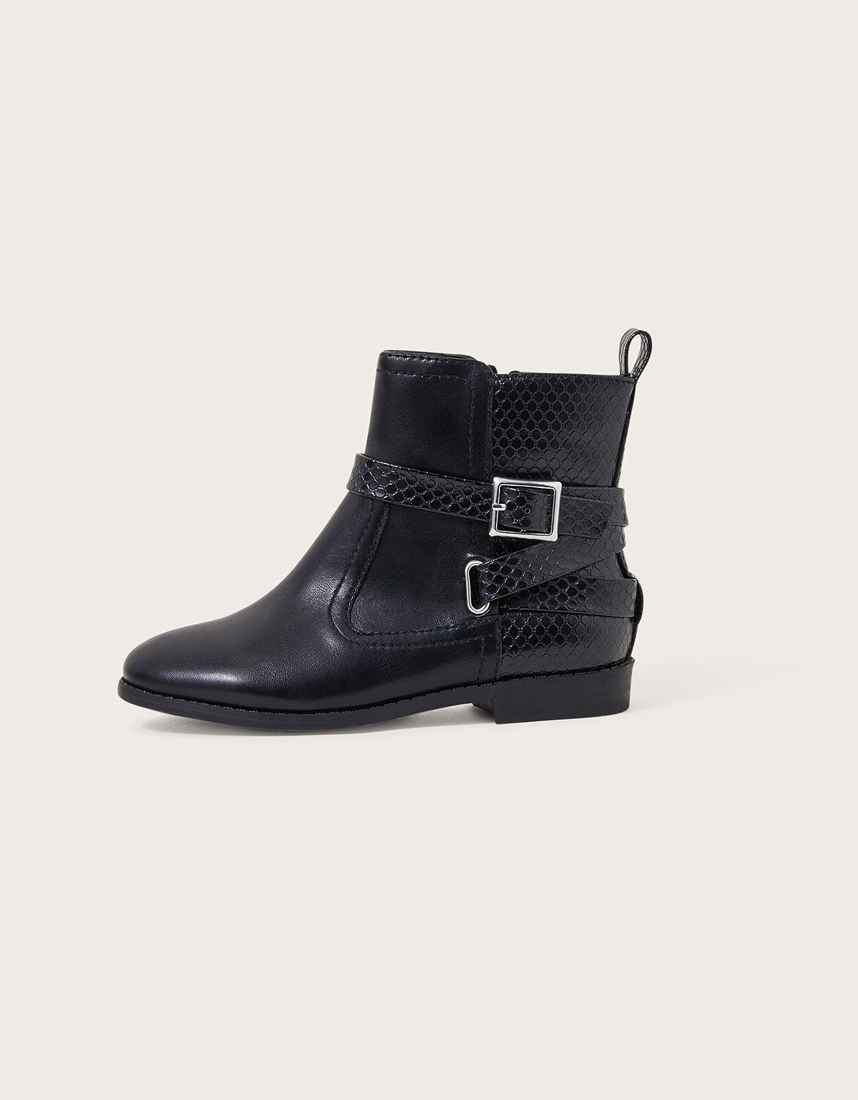 Una Croc Strap Ankle Boots Black