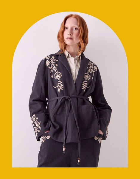 East Esme Embroidered Jacket, Grey (CHARCOAL), large