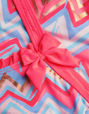 Chevron Frill Trim Swimsuit with Recycled Polyester, Multi (MULTI), large