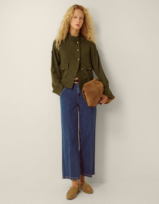 Naya High Neck Knitted Jacket, Green (KHAKI), large