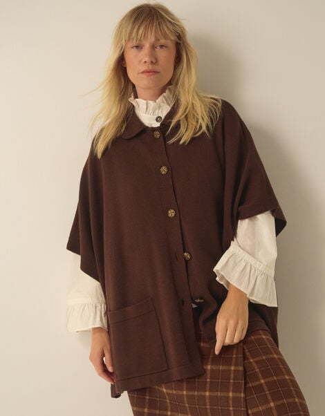 Bliss Collar Cape Sleeve Cardigan, Cognac (COGNAC), large