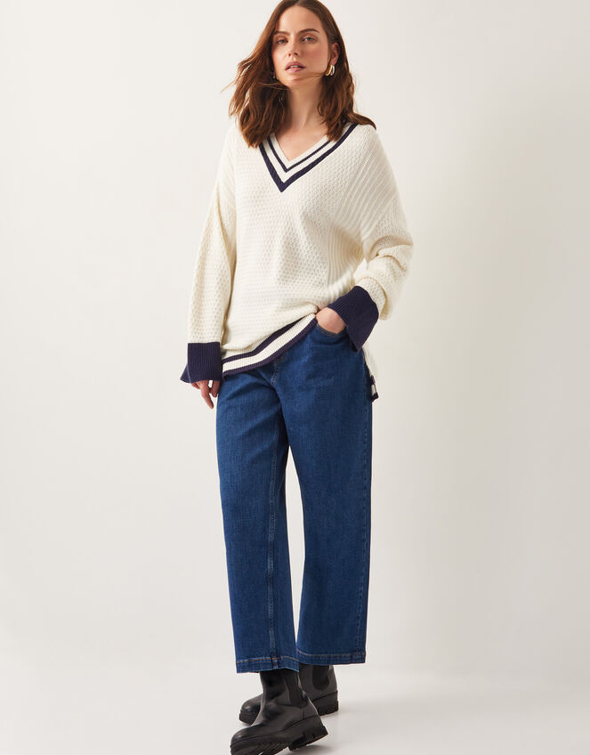 Ola Oversized V-Neck Jumper, Ivory (IVORY), large