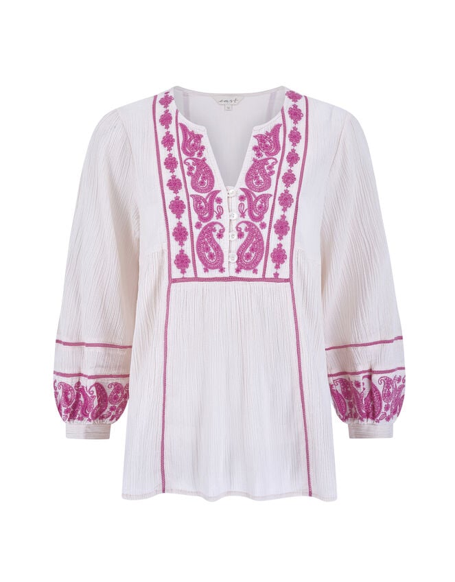 East Circe Paisley Embroidered Blouse, Pink (BLUSH), large