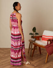 Printed Crinkle Maxi Dress with Recycled Polyester, Pink (PINK), large