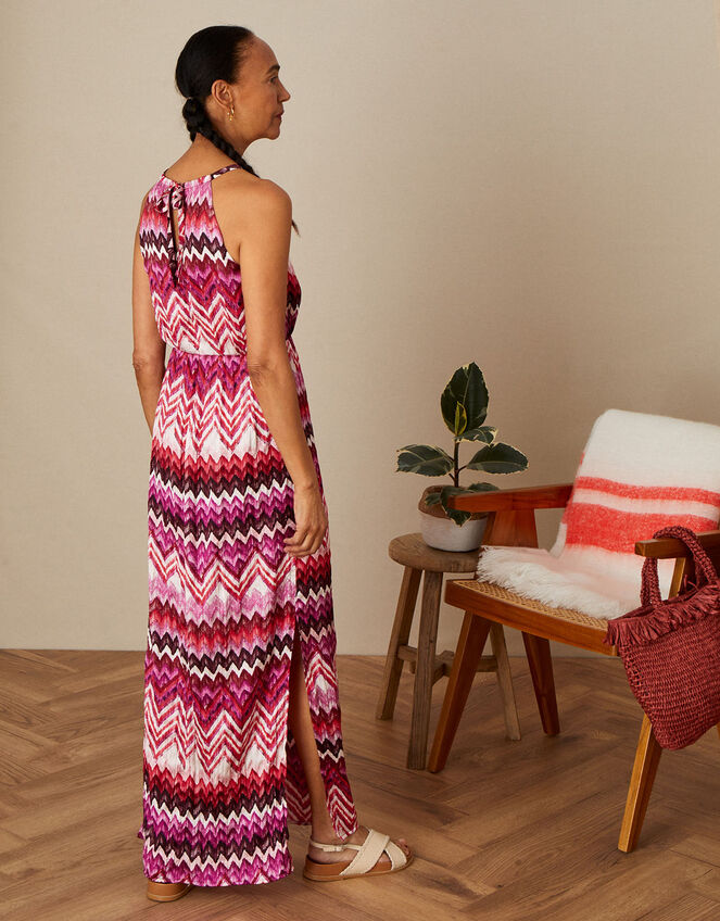 Printed Crinkle Maxi Dress with Recycled Polyester, Pink (PINK), large