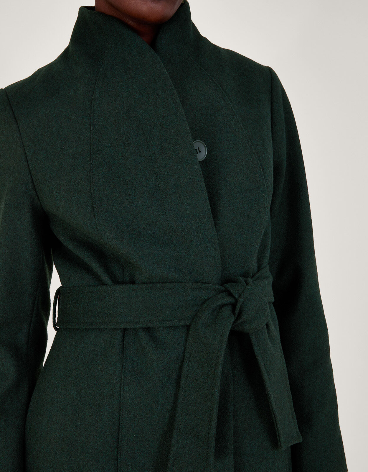 Green belted wrap coat shop