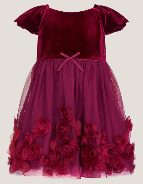 Baby Estella Velvet Appliqué Party Dress, Red (BURGUNDY), large