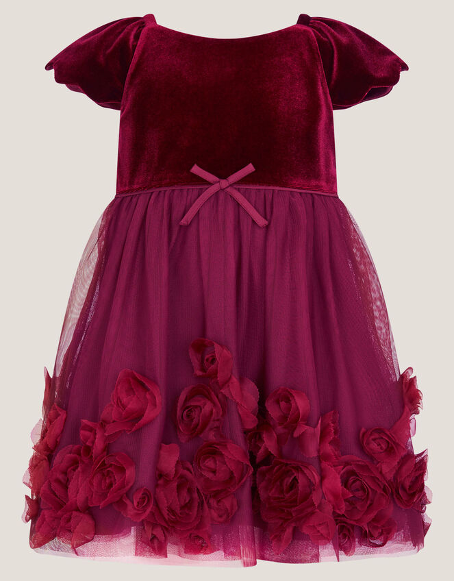 Baby Estella Velvet Appliqué Party Dress, Red (BURGUNDY), large