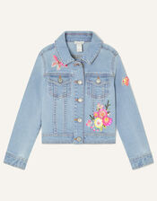 Butterfly and Flower Denim Jacket, Blue (BLUE), large