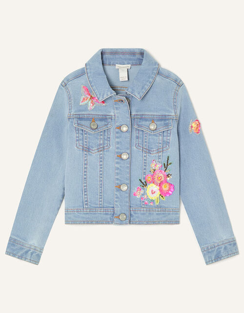 Butterfly and Flower Denim Jacket, Blue (BLUE), large