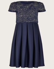Floral Embroidered Scuba Dress, Blue (NAVY), large