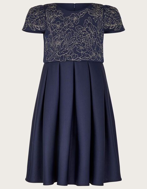 Floral Embroidered Scuba Dress, Blue (NAVY), large