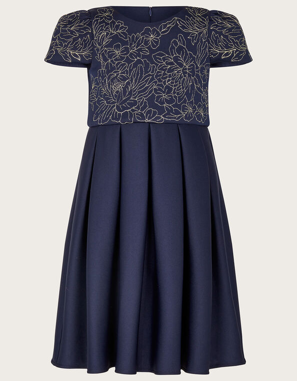 Floral Embroidered Scuba Dress, Blue (NAVY), large
