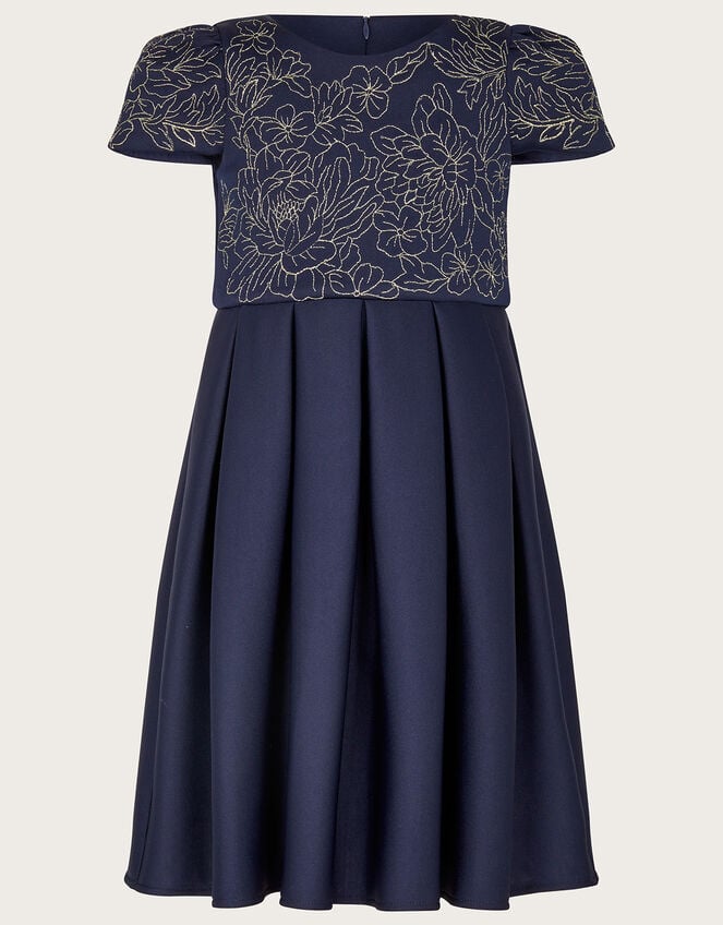 Floral Embroidered Scuba Dress, Blue (NAVY), large