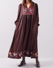 East Eliana Embroidered Midi Dress, Brown (BROWN), large