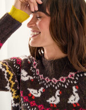 Monsoon x Sarah Corbett-Winder Duck Fair Isle Jumper, Brown (CHOCOLATE), large