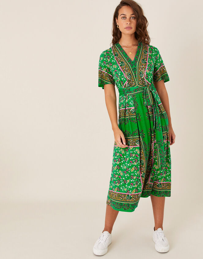 Raegan Heritage Print Midi Dress, Green (GREEN), large