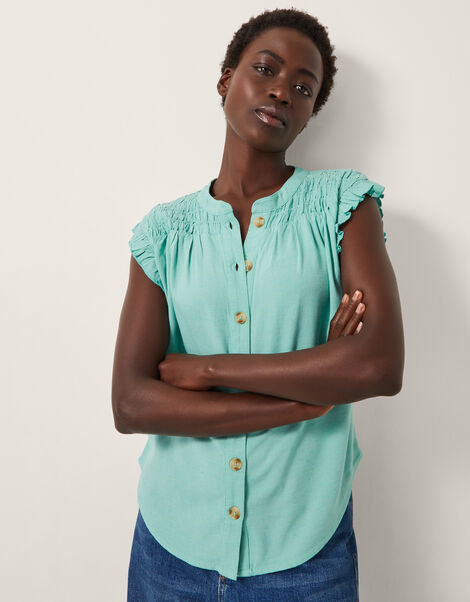 Evelyn Sleeveless Smocked Top, SEA GREEN, large