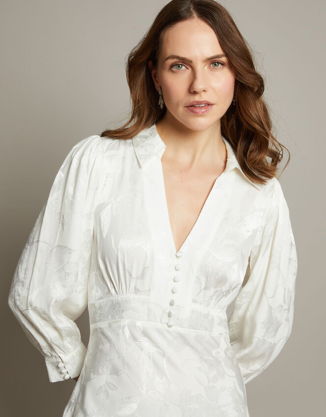Grace Long Sleeve Satin Shirt Wedding Dress, Ivory (IVORY), large