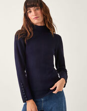 Ruby Ribbed Polo Neck Jumper, Blue (NAVY), large