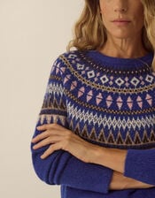 Fran Fair Isle Crew Neck Jumper, Blue (COBALT), large