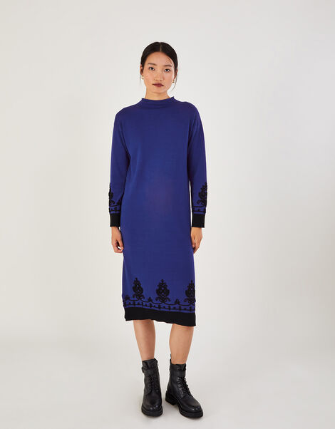 Cornelli Column Dress in Sustainable Cotton Blue, Blue (COBALT), large