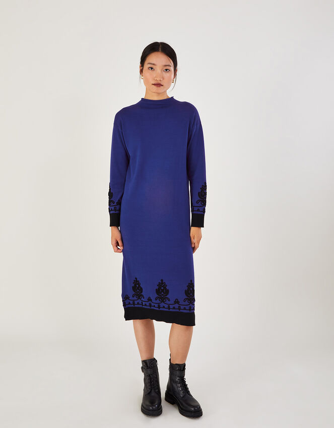 Cornelli Column Dress in Sustainable Cotton, Blue (COBALT), large