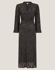 Deyla Sparkle Devoré Jersey Midi Dress, Black (BLACK), large