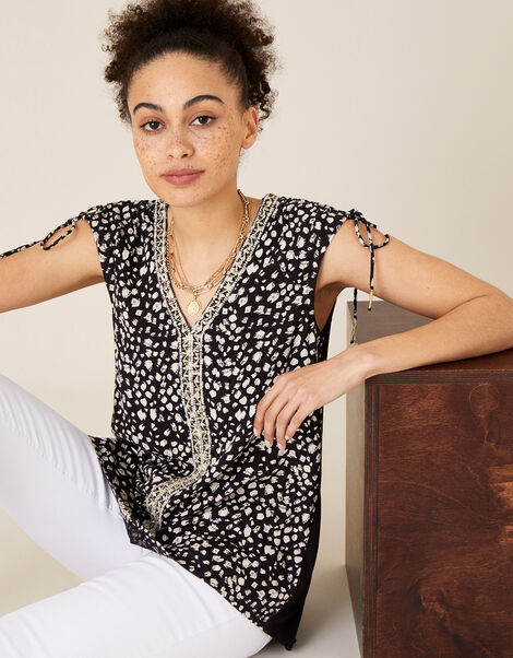 Animal Print Sleeveless Top Black, Black (BLACK), large